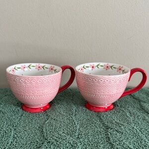 Potter’s Studio Pink & Red Floral Mugs Spring Flowers 🌺 Set of 2 NEW!
